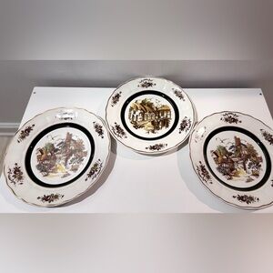 English Rural Scenes Decorative Wall Plates By Grindley Of Stoke- Lot Of 3